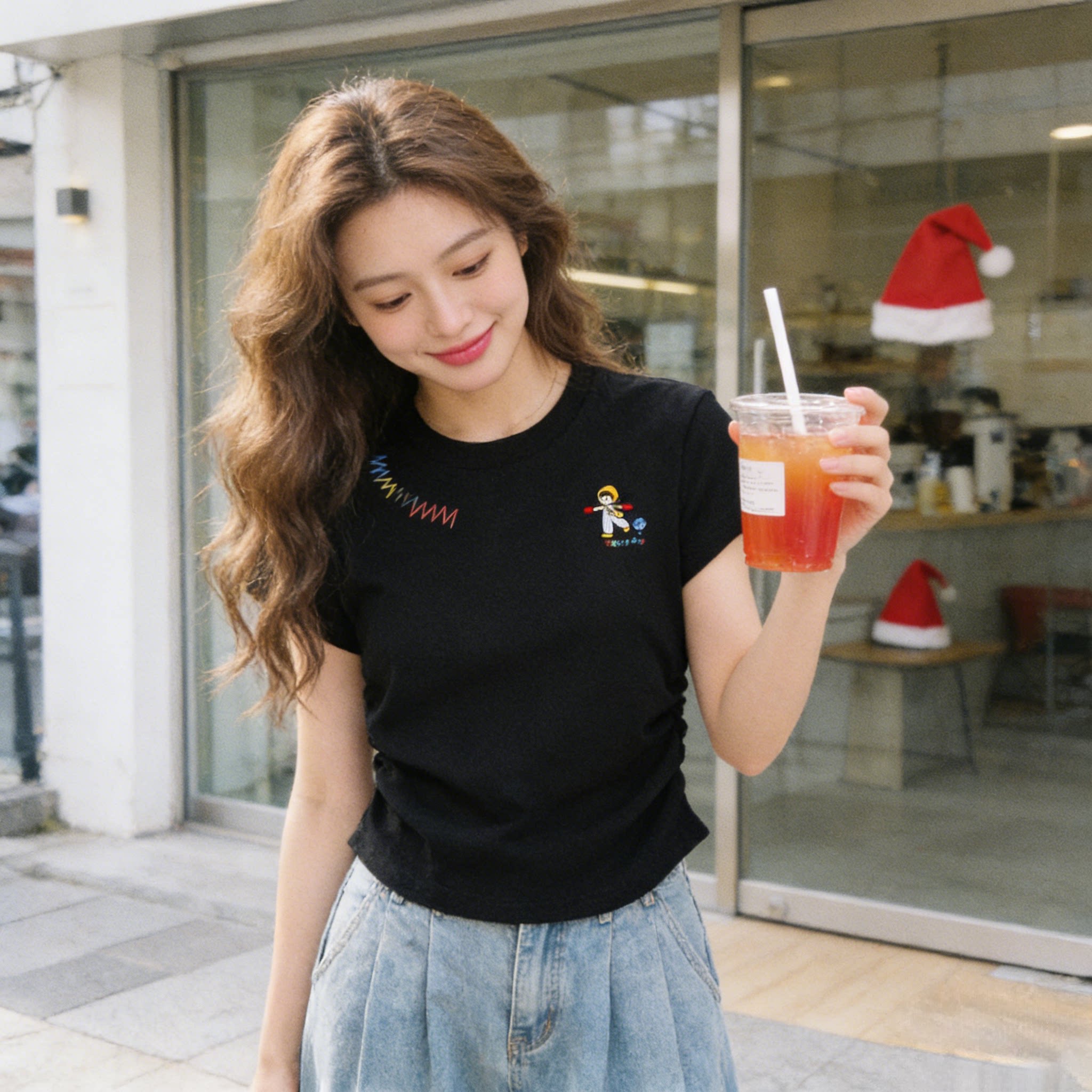 韩系灰色正肩短袖t恤女夏季2026新款小个子修身显瘦设计感小上衣