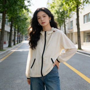 连帽薄款冰丝透气慵懒风宽松大码小个子防晒衣外套女休闲空调罩衫