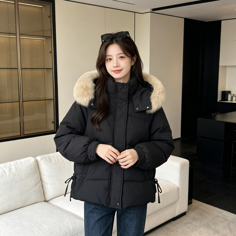 欧货大毛领加厚保暖防寒宽松大码小个子收腰显瘦棉服外套女面包服