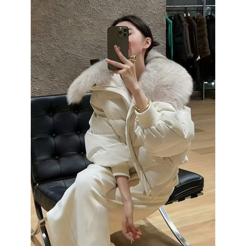 轻奢风气质大毛领翻领短款宽松加厚保暖防寒棉服外套女面包服棉袄
