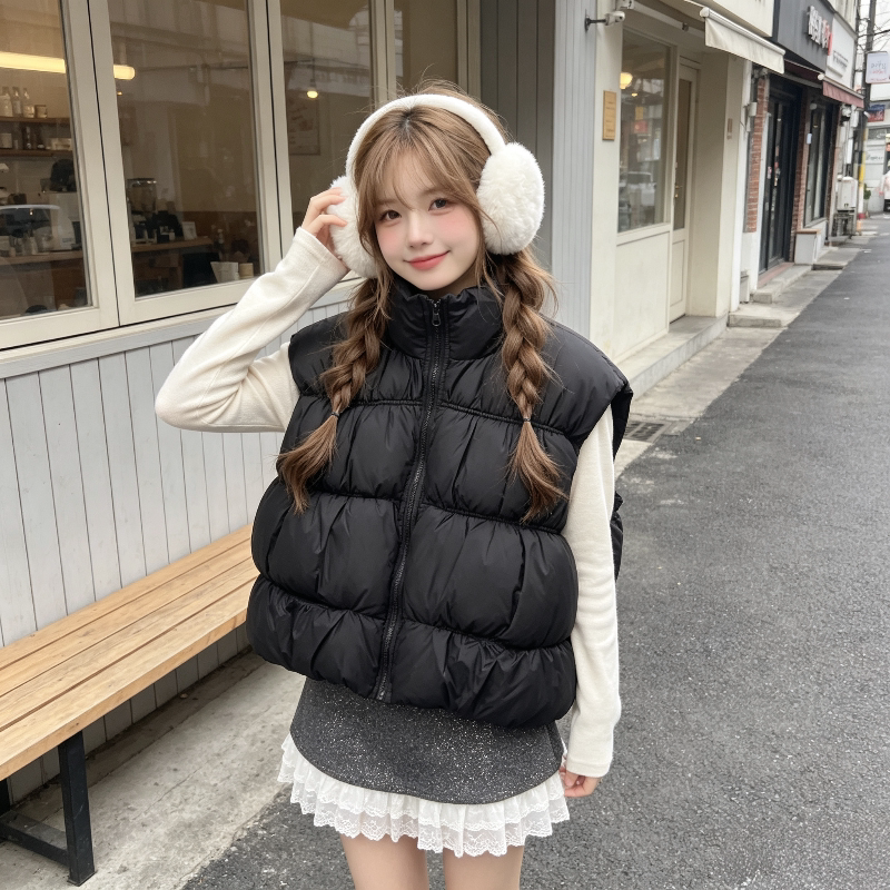 立领设计感宽松慵懒风无袖坎肩棉服马夹外套女休闲百搭减龄小个子