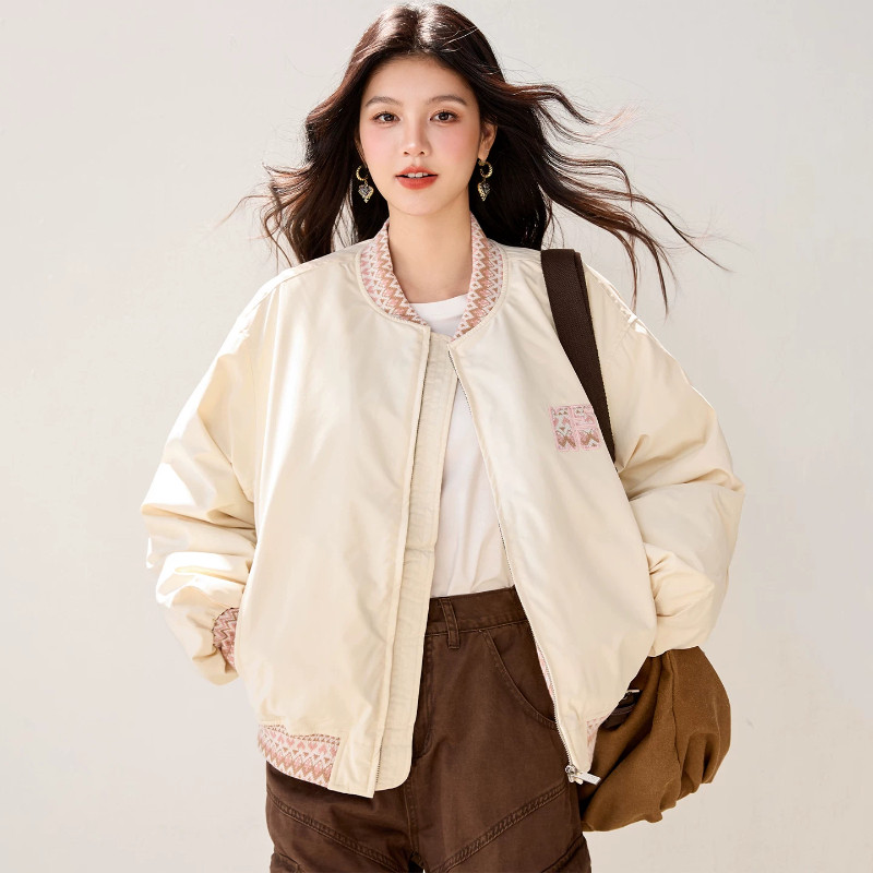 冬季立领拼接撞色设计感休闲宽松大码小个子加厚夹棉棒球服棉衣女