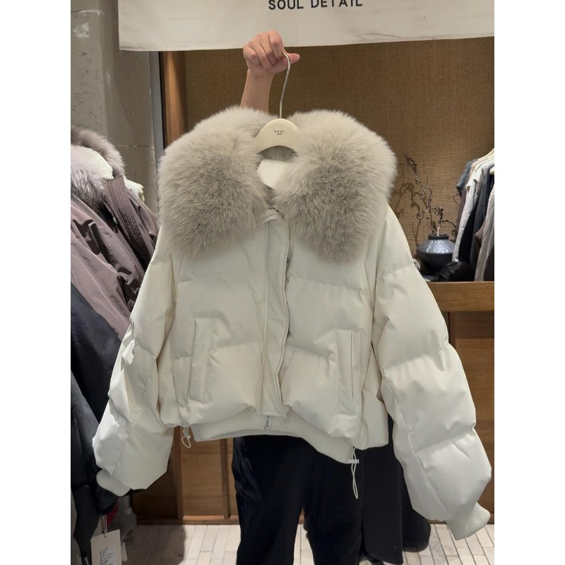 大翻领毛领短款加厚保暖防寒宽松休闲小个子棉服外套女气质面包服