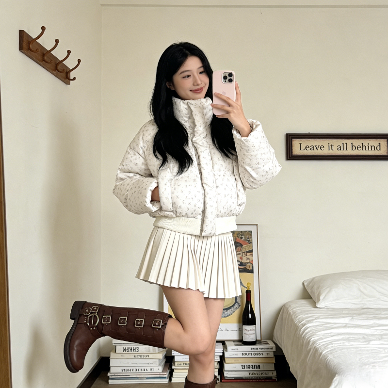 小碎花设计感立领加厚保暖短款小个子休闲百搭棉服外套女面包服潮