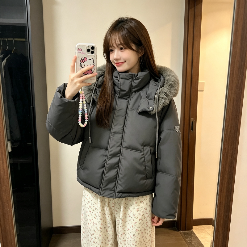 大毛领加厚保暖连帽防寒宽松大码小个子棉服外套女面包服棉袄洋气