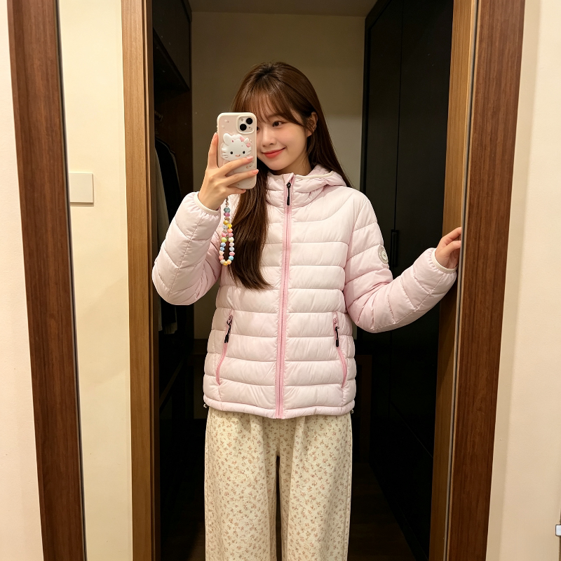 排骨服棉衣外套女秋冬设计感休闲宽松小个子轻薄保暖防寒减龄粉色