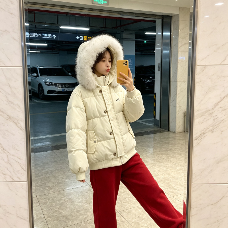 连帽大毛领加厚保暖防寒宽松大码小个子棉服外套女慵懒风百搭洋气