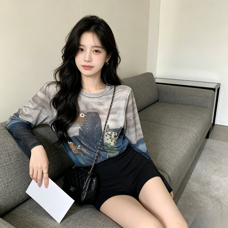 夏季薄款冰丝透气慵懒风宽松大码小个子扎染防晒T恤长袖空调衫女