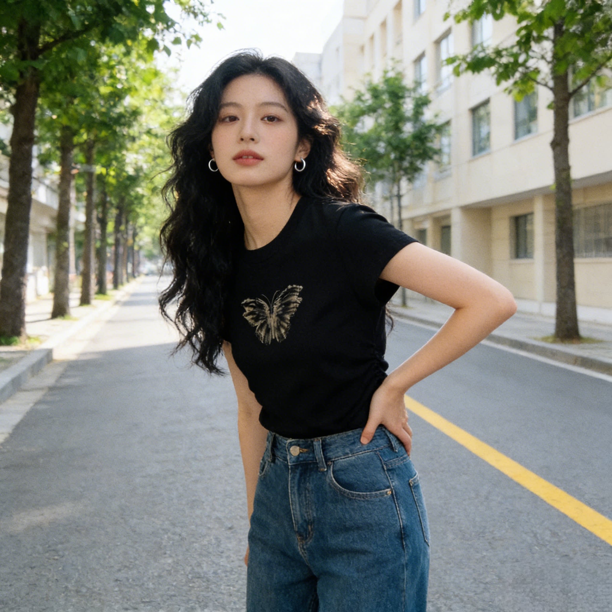 正肩短款设计感洋气小众修身显瘦小个子短款T恤女百搭抽褶上衣潮