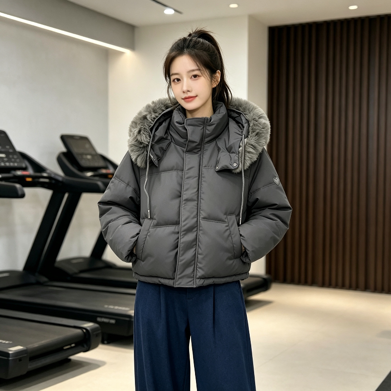 冬季欧货加厚保暖防寒宽松大码小个子大毛领气质棉服外套女面包服