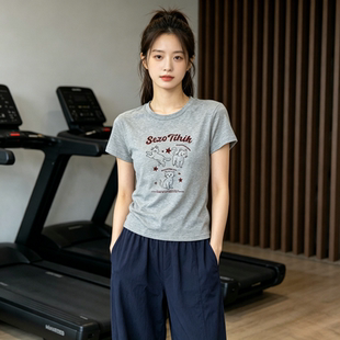 欧货正肩圆领夏季修身显瘦小个子短款小飞袖短袖T恤上衣女减龄潮