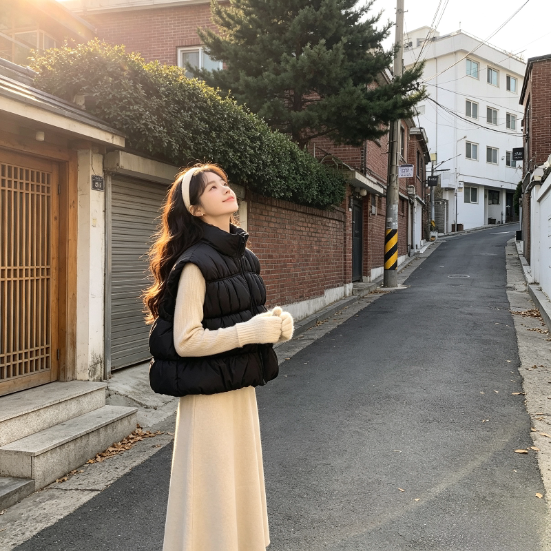 秋冬立领无袖坎肩宽松大码小个子棉服马夹外套女减龄休闲气质马甲