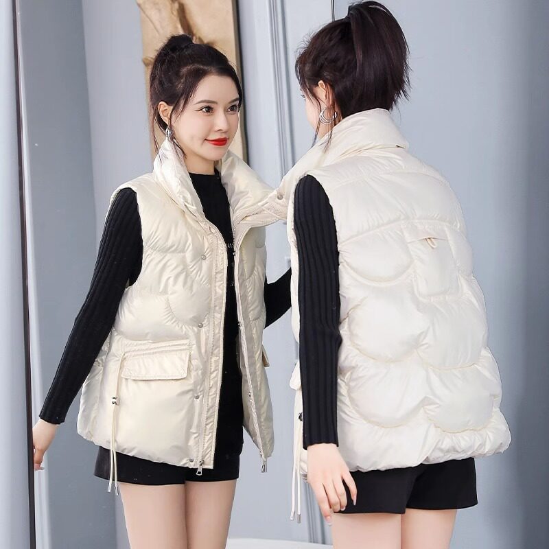 新款马甲女秋冬季外穿背心短款时尚亮面免洗坎肩洋气羽绒棉马夹
