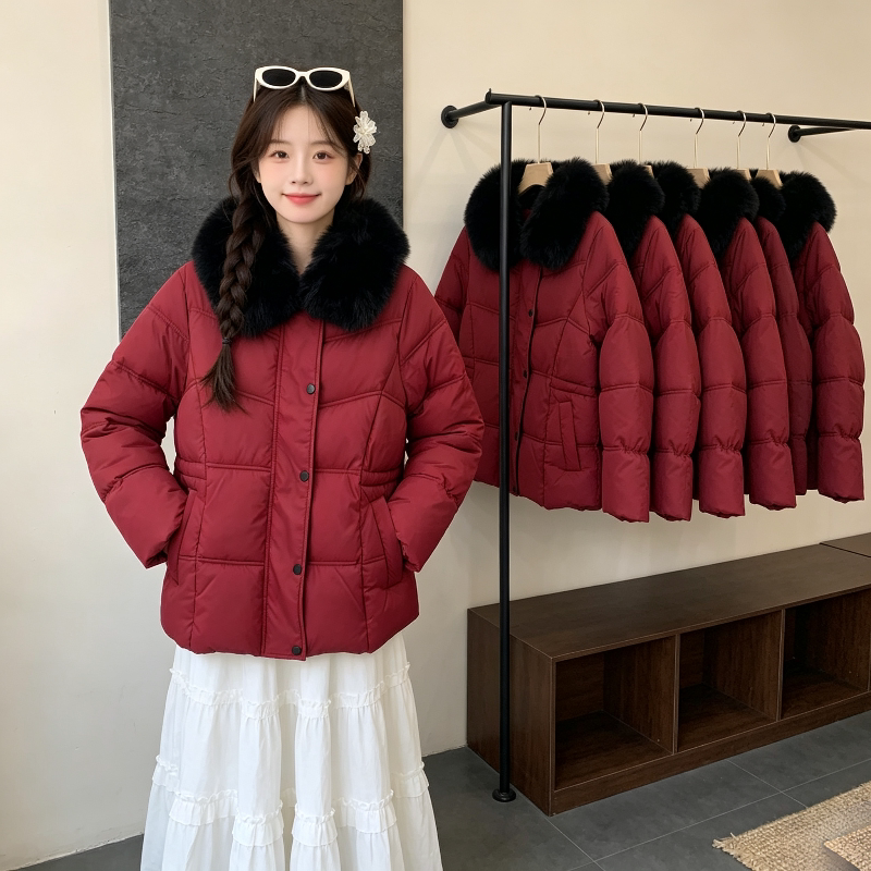 欧货大毛领收腰显瘦气质加厚保暖防寒宽松大码小个子棉服外套女潮