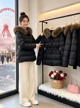 欧货加厚保暖防寒连帽设计感收腰显瘦小个子棉服外套女洋气百搭潮