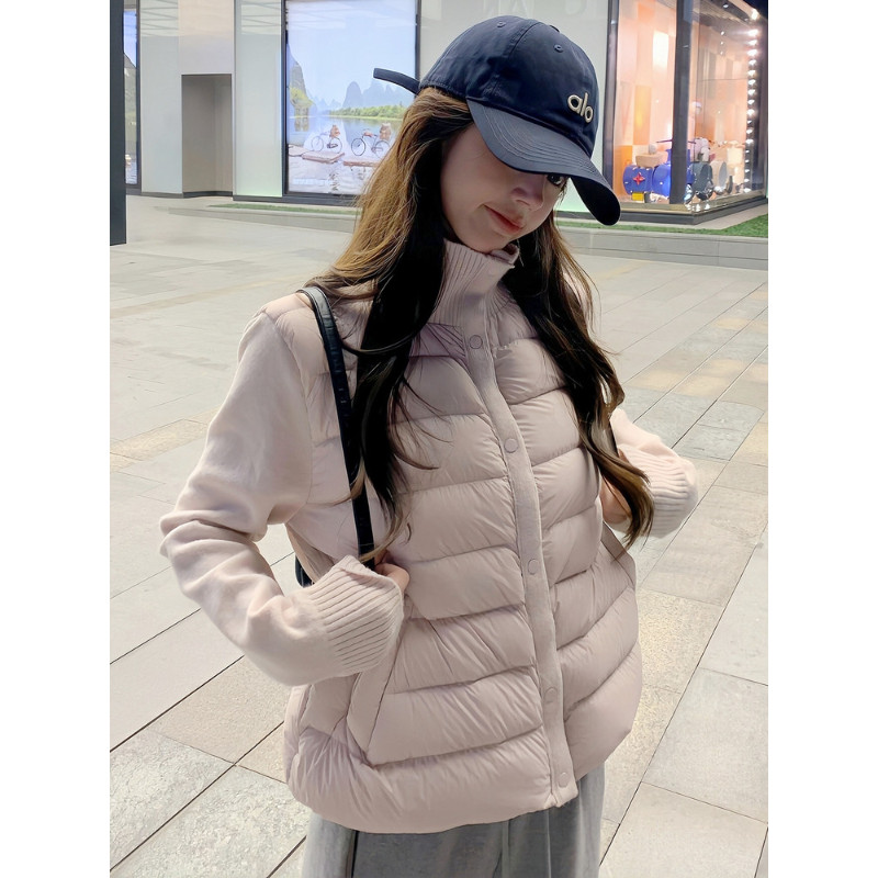 粉色温柔风立领秋冬轻薄款保暖防寒小个子宽松单排扣排骨服棉衣女