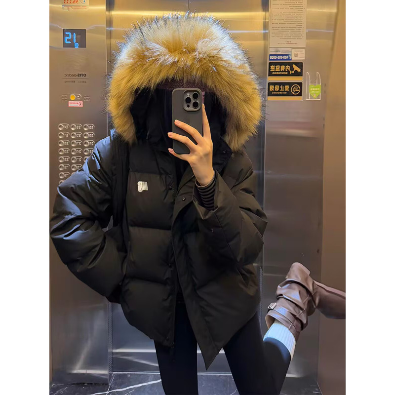 工装冬季保暖防寒连帽宽松大码休闲百搭气质棉服外套女派克棉袄潮