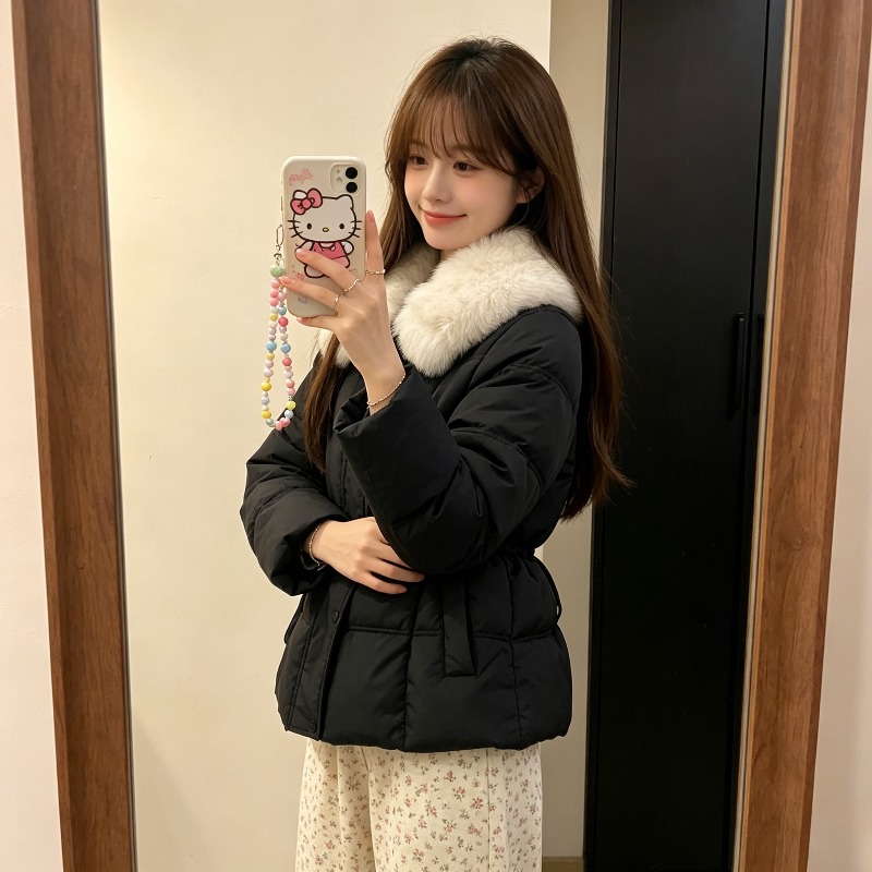 欧货大毛领翻领加厚保暖防寒宽松大码小个子收腰显瘦棉服外套女潮
