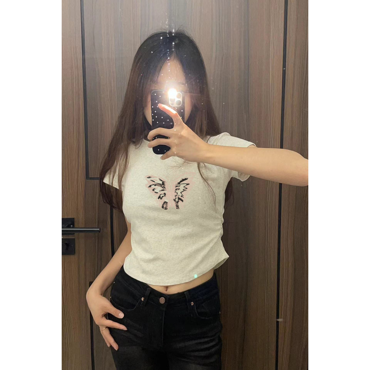 正肩纯棉短袖t恤女夏季2026新款欧货小衫褶皱修身显瘦短款上衣ins