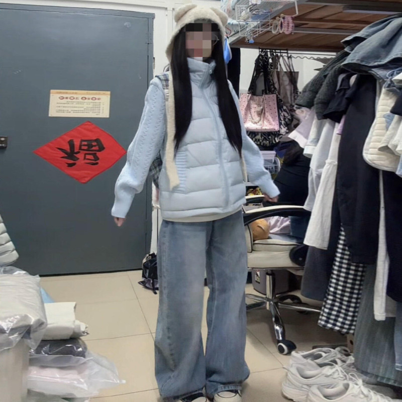 秋冬设计感麻花针织袖子拼接慵懒风宽松小个子休闲棉服外套女棉袄