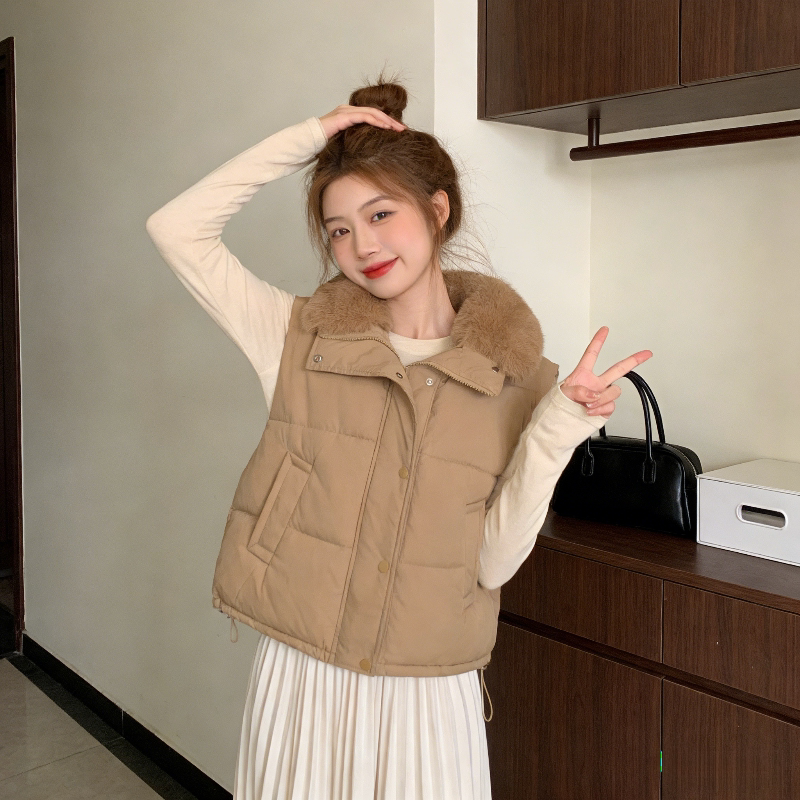 大毛领设计感宽松大码小个子无袖坎肩棉服马夹外套女背心马甲洋气