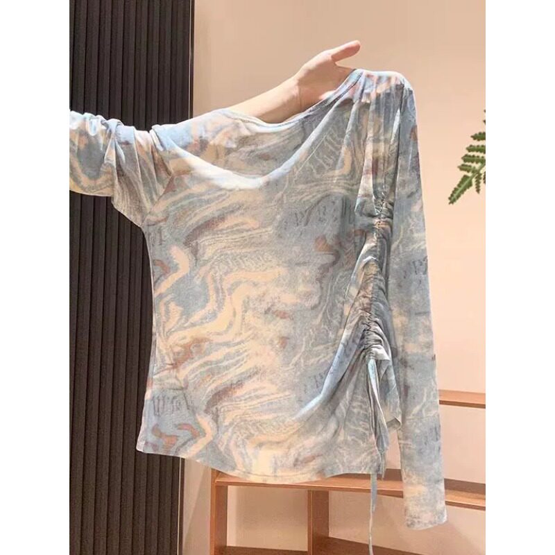 夏季设计感薄款冰丝透气渐变色长袖T恤上衣女小个子休闲百搭罩衫