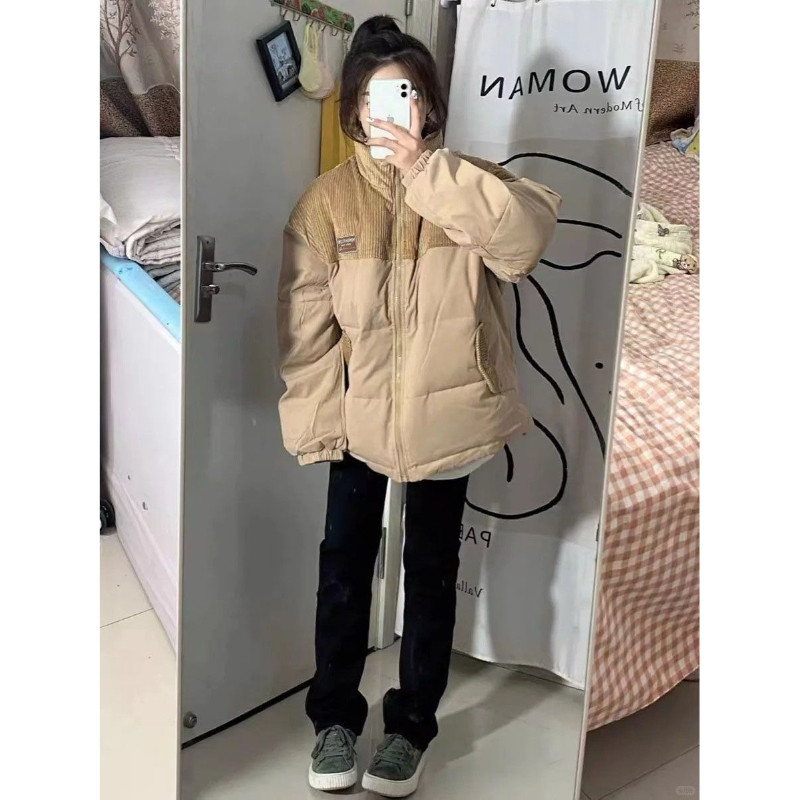 宽松拼接棉衣复古棉服慵懒风面包加厚冬季灯芯绒韩版棉袄外套女潮