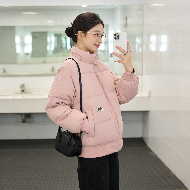 粉色温柔风宽松大码小个子立领加厚保暖防寒棉服外套女面包服棉袄