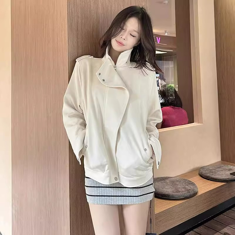 早秋休闲宽松小个子百搭立领气质轻奢麂皮衣外套女机车夹克设计感