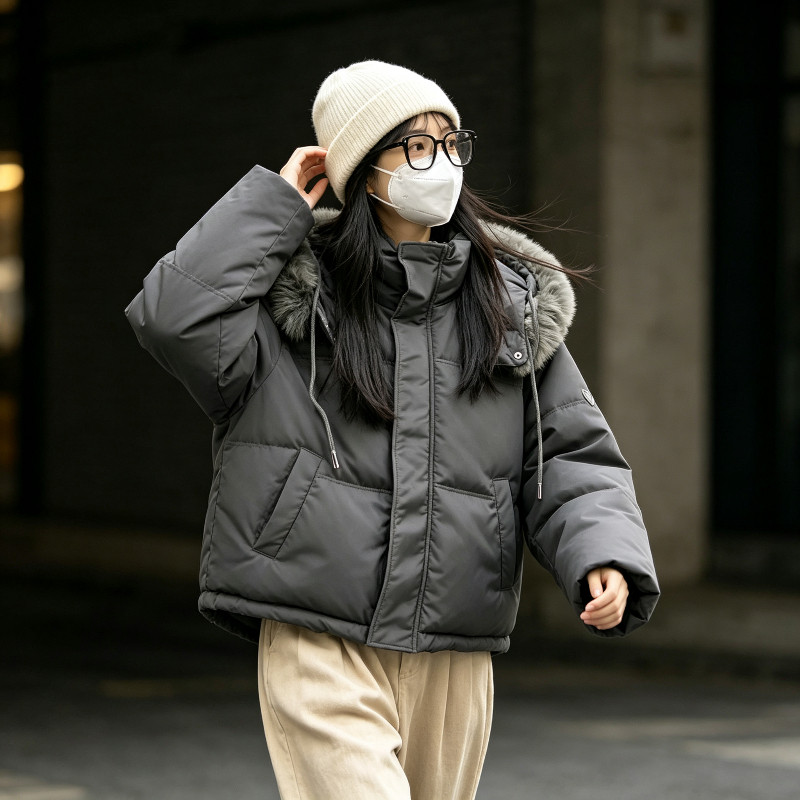 大毛领连帽设计感休闲宽松大码小个子棉服外套女百搭面包服棉袄潮