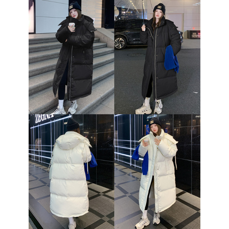 欧货冬季中长款过膝连帽加厚保暖防寒宽松大码小个子棉服外套女潮