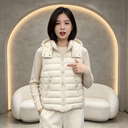 欧货连帽设计感修身显瘦小个子无袖坎肩排骨服棉衣马夹外套女减龄