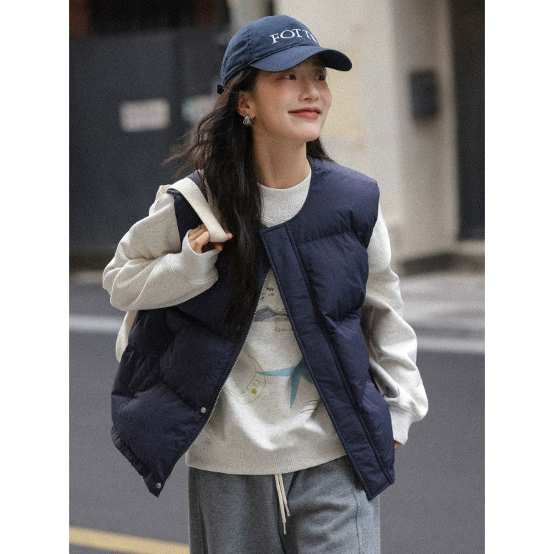 秋冬立领设计感休闲宽松小个子无袖坎肩棉服马夹外套女百搭背心潮