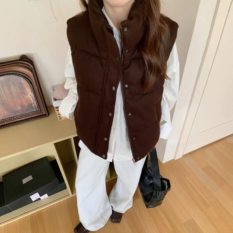 欧货秋冬立领设计感宽松短款小个子无袖坎肩棉服马夹外套女百搭潮