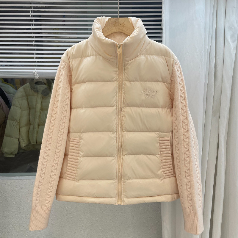 粉色温柔风减龄设计感休闲宽松小个子立领麻花袖子拼接棉服外套女