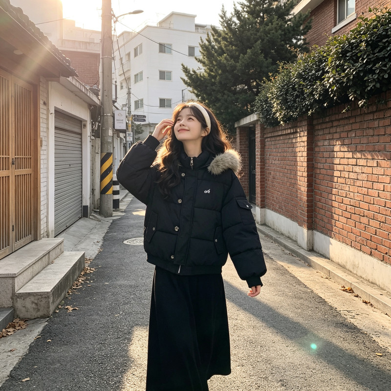 大毛领冬季连帽加厚保暖轻奢气质宽松大码棉服外套女防寒面包服潮