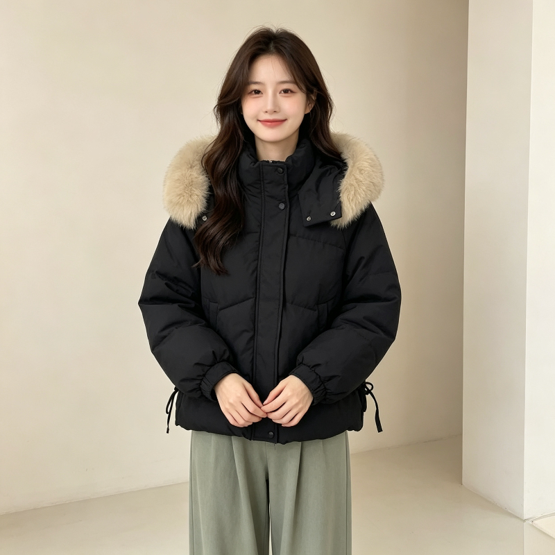 冬季慵懒风大毛领加厚保暖防寒宽松大码小个子棉服外套女面包服潮