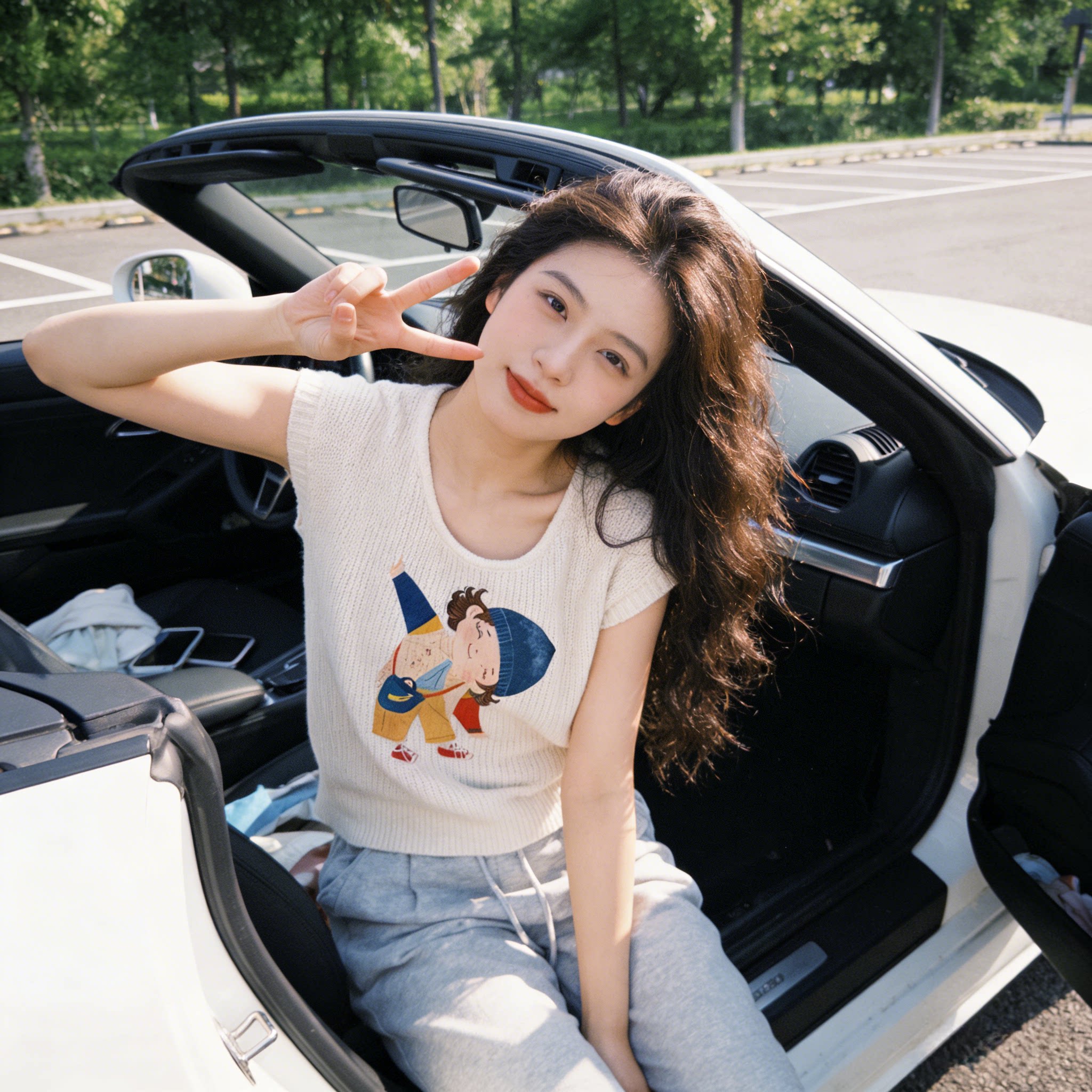 针织衫短袖女t恤夏v领宽松慵懒松弛感显瘦白色上衣女2026新款爆款