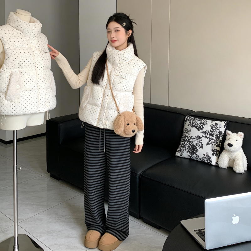 毛茸茸波点立领减龄设计感宽松小个子棉服马夹外套女背心马甲洋气