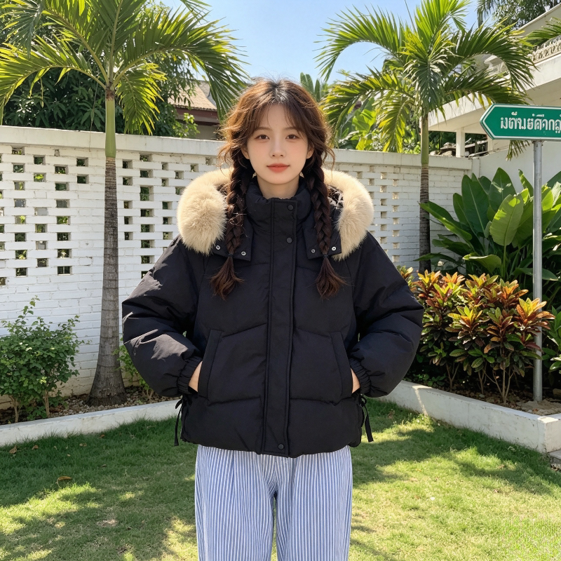 大毛领连帽加厚保暖设计感收腰显瘦小个子棉服外套女面包服棉袄潮
