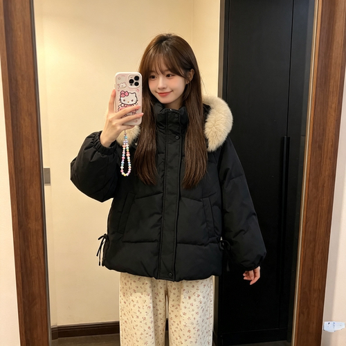 欧货慵懒风大毛领连帽加厚保暖防寒宽松大码小个子棉服外套女棉袄