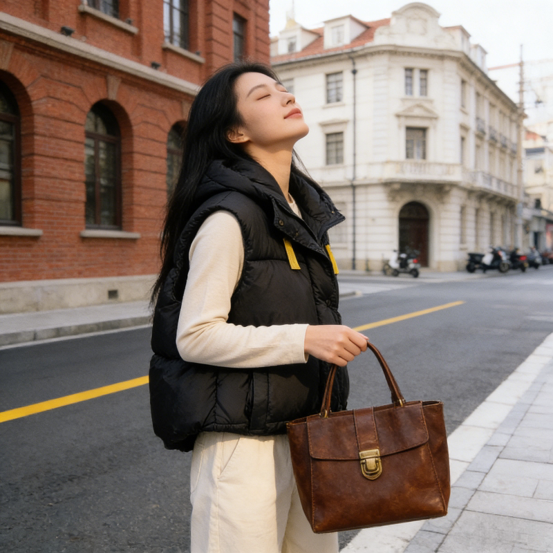 连帽设计感慵懒风宽松大码小个子无袖坎肩棉服马夹外套女背心马甲