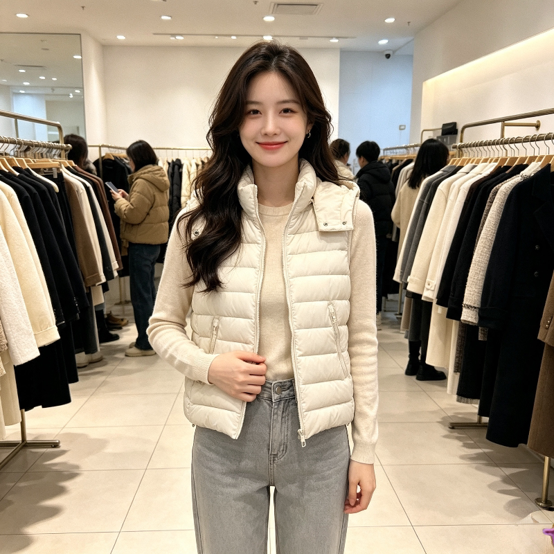 温柔风连帽修身显瘦小个子短款设计感排骨服棉衣马夹外套女洋气潮