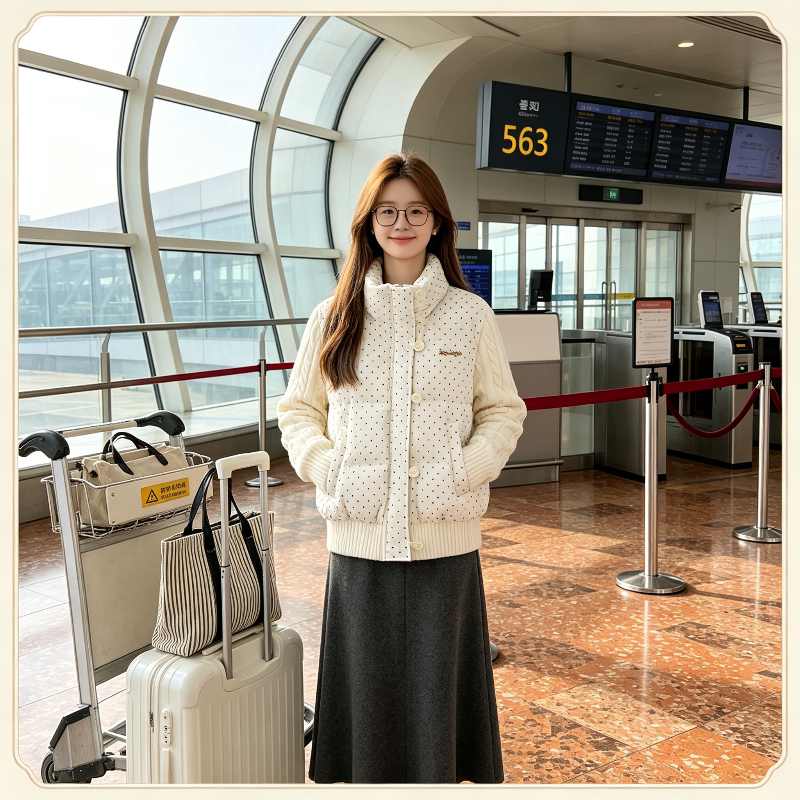 冬季波点立领加厚保暖防寒休闲宽收腰显瘦小个子棉服外套女麻花袖