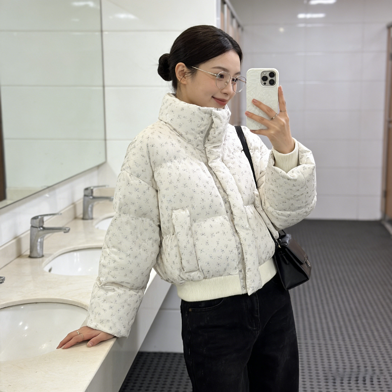 碎花短款设计感立领加厚保暖防寒宽松小个子棉服外套女面包服棉袄