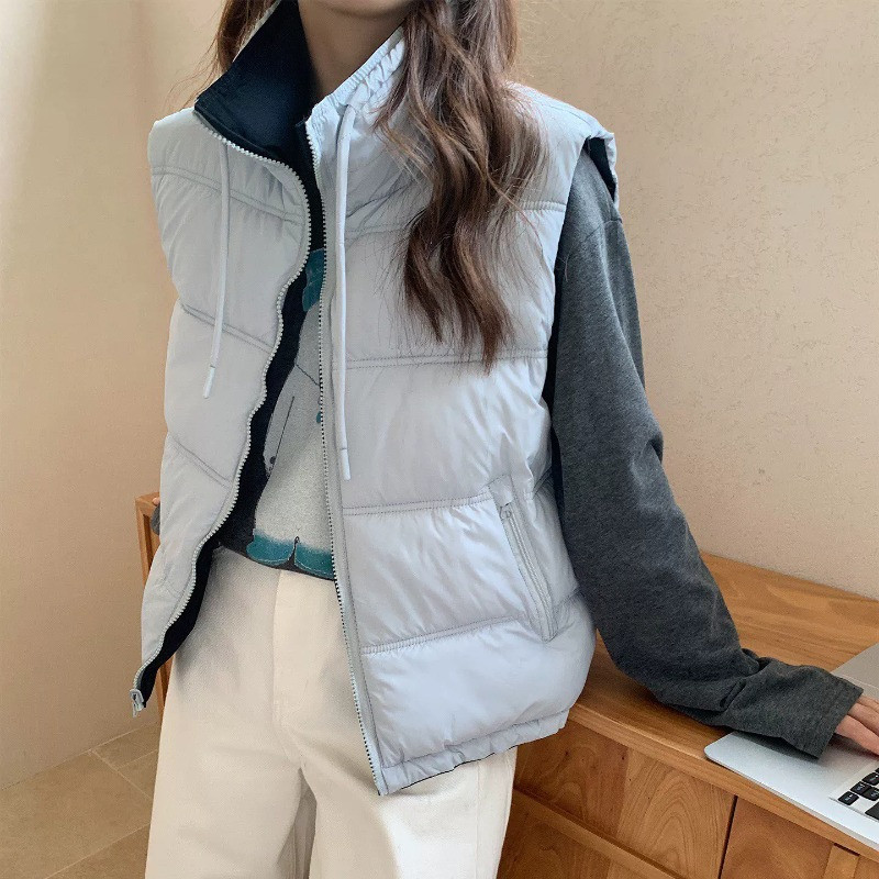 两面穿秋冬设计感立领宽松大码小个子无袖坎肩棉服马夹外套女洋气
