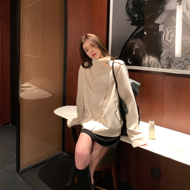 老钱风气质轻奢美式帅气立领休闲宽松百搭皮衣外套女机车夹克洋气