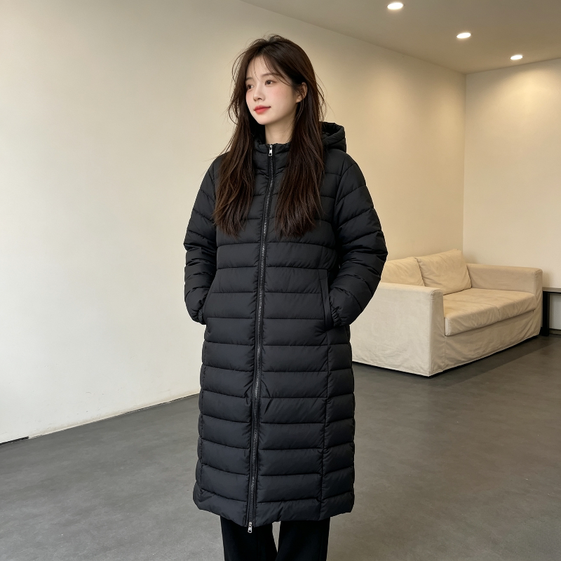 欧货中长款连帽宽松大码小个子休闲百搭气质棉服外套女面包服棉袄