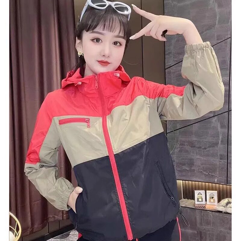 拼接撞色设计感宽松大码薄款冰丝小个子防晒外套女空调罩衫户外潮