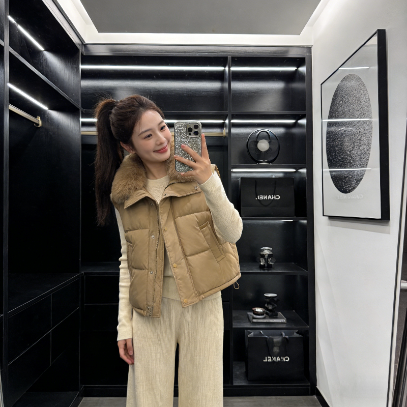 设计感小众毛领马甲外套女春秋季新款宽松显瘦保暖坎肩背心棉服女